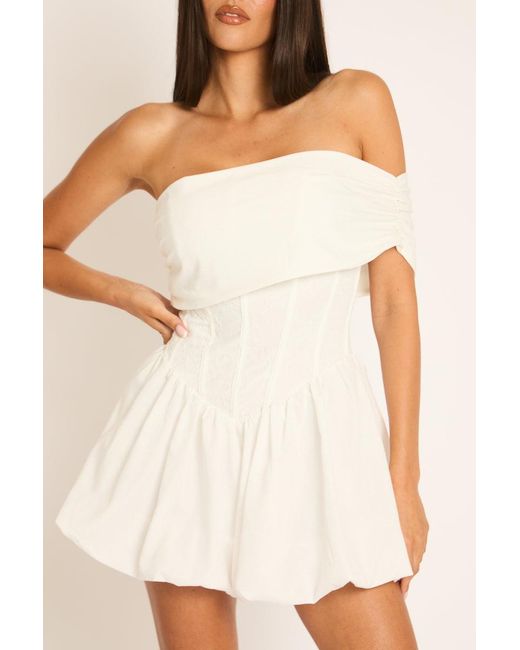 Rebellious Fashion Natural Off Shoulder Corset Puffball Mini Dress