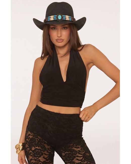 Rebellious Fashion Black Bead Detail Trim Cowboy Hat