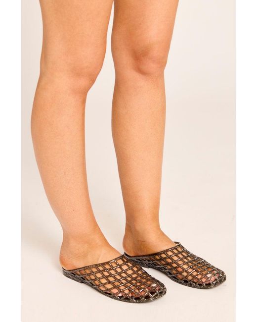 Rebellious Fashion Natural Cage Jelly Mule Sliders