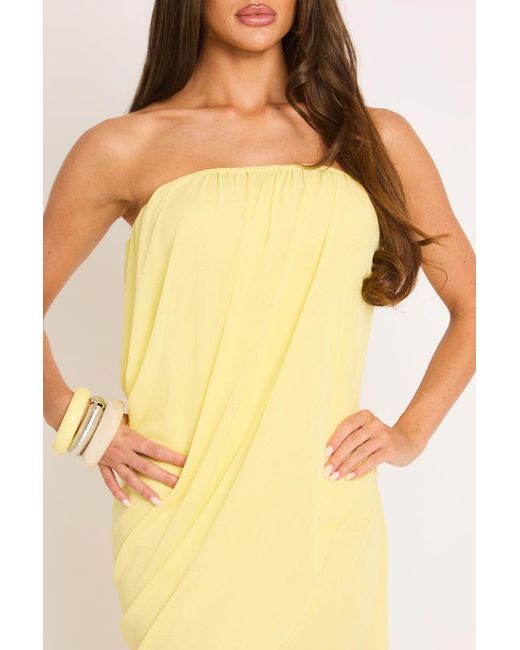 Rebellious Fashion Yellow Bandeau Mesh Overlay Maxi Dress