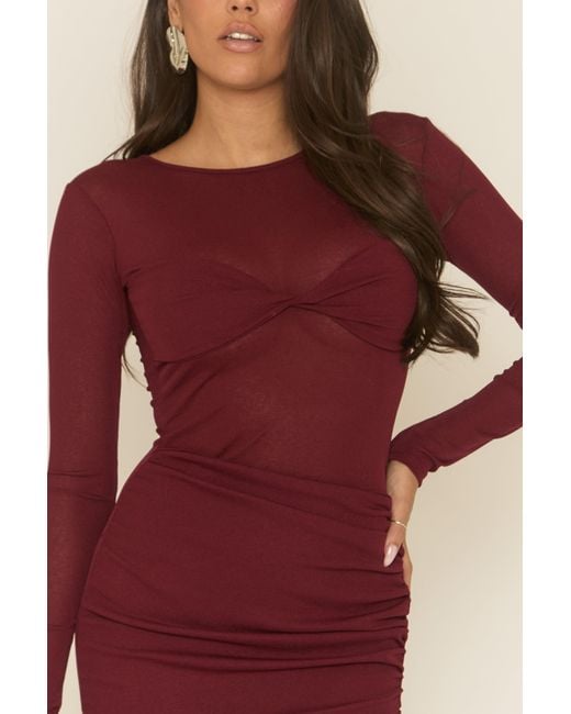Rebellious Fashion Red Twist Front Long Sleeve Mini Dress