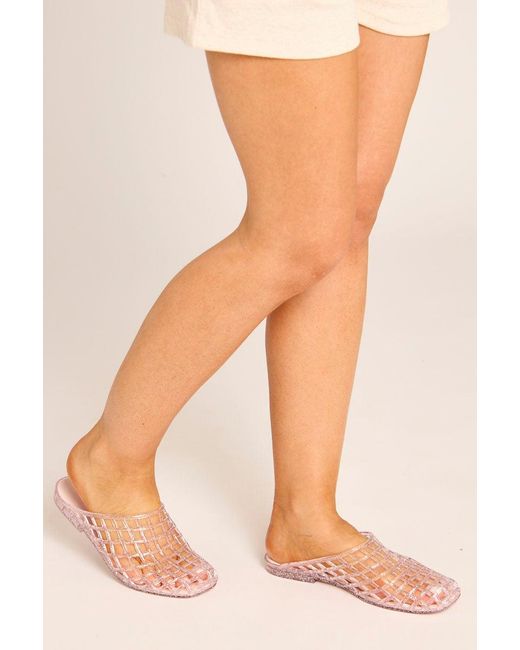 Rebellious Fashion Pink Cage Jelly Mule Sliders