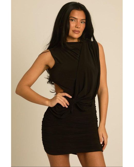 Rebellious Fashion Black Cut Out Drape Detail Mini Dress