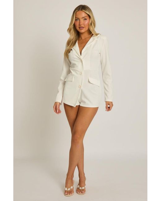 Rebellious Fashion White Tailored Blazer Playsuit
