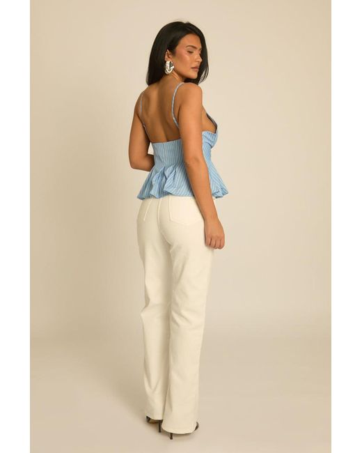 Rebellious Fashion Blue Stripe Button Front Peplum Top