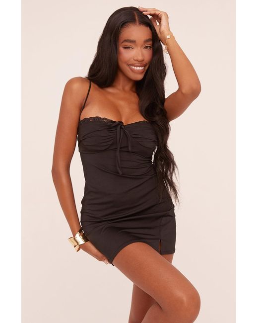 Rebellious Fashion Black Lace Trim Tie Back Detail Mini Dress