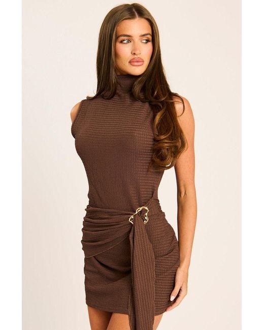 Rebellious Fashion Natural Textured Trim Detail Mini Dress