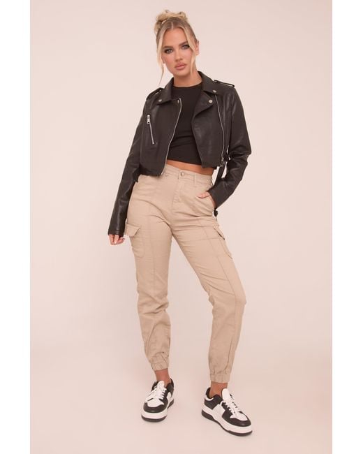 Rebellious Fashion Black Cuffed Cargo Trousers