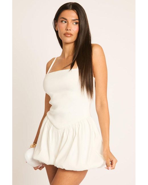 Rebellious Fashion White Strappy Square Neck Puffball Playsuit