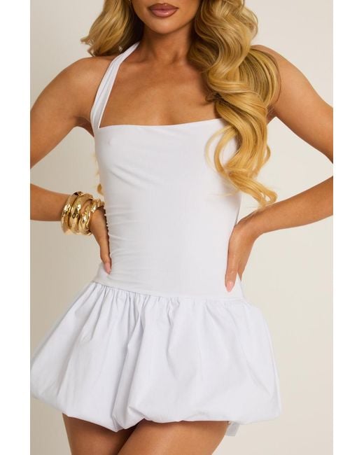 Rebellious Fashion White Halterneck Puffball Mini Dress