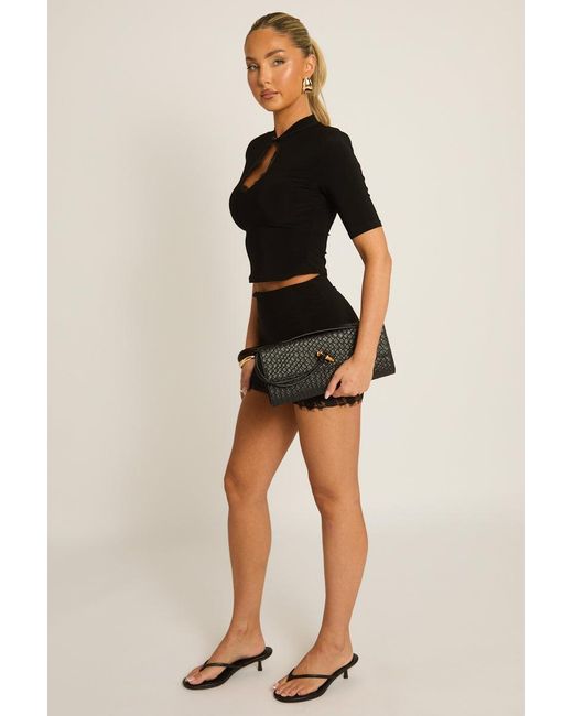 Rebellious Fashion Black Leather Clutch Bag With Clasp