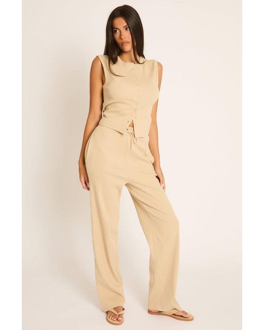 Rebellious Fashion Natural Button Front Top And Trouser Loungewear Co-Ord Set