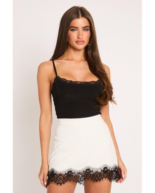 Rebellious Fashion White Lace Trim Mini Skort
