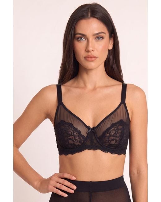 Rebellious Fashion Black Lace Detail Mesh Underwired Bra