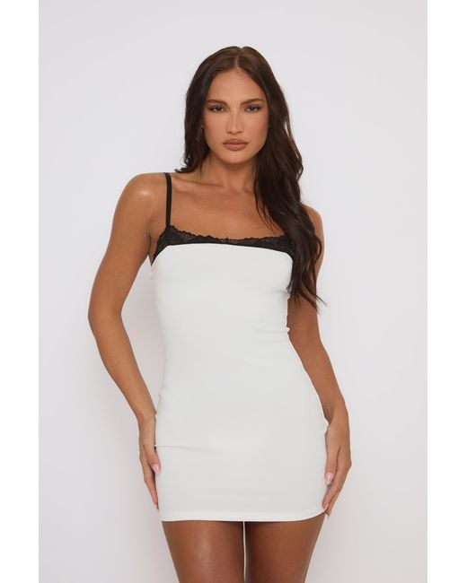 Rebellious Fashion Lace Trim Bodycon Mini Dress in White | Lyst UK