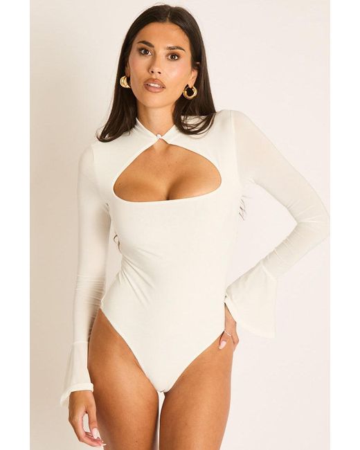 Rebellious Fashion White High Neck Long Sleeve Bodysuit