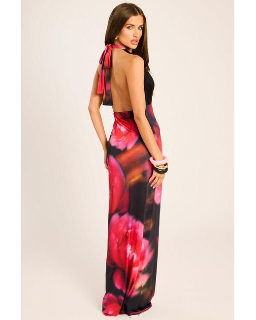 Rebellious Fashion Red Lace Cup Floral Maxi Dress