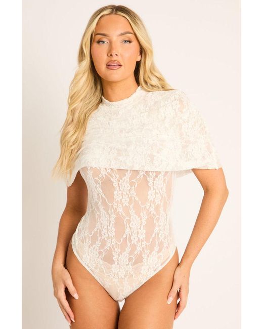 Rebellious Fashion Blue Lace Cape Detail Bodysuit