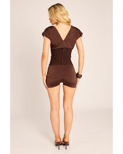 Rebellious Fashion Brown 2-In-1 Corset Playsuit