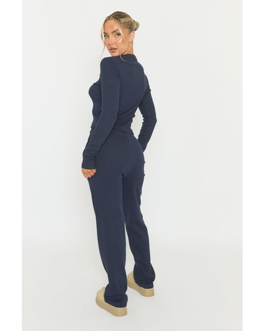 Rebellious Fashion Blue Button Front Long Sleeve Top And Trouser Loungewear Co-Ord Set