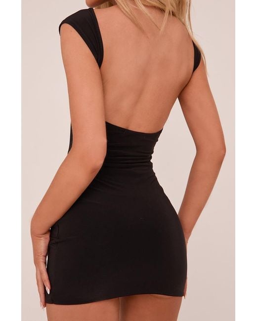 Rebellious Fashion Black Boat Neck Backless Bodycon Mini Dress