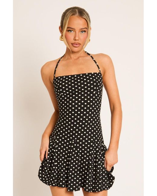 Rebellious Fashion Black Polka Dot Godet Hem Mini Dress