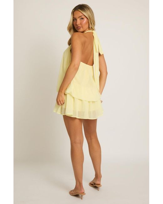 Rebellious Fashion Brown Halterneck Blouson Mini Dress