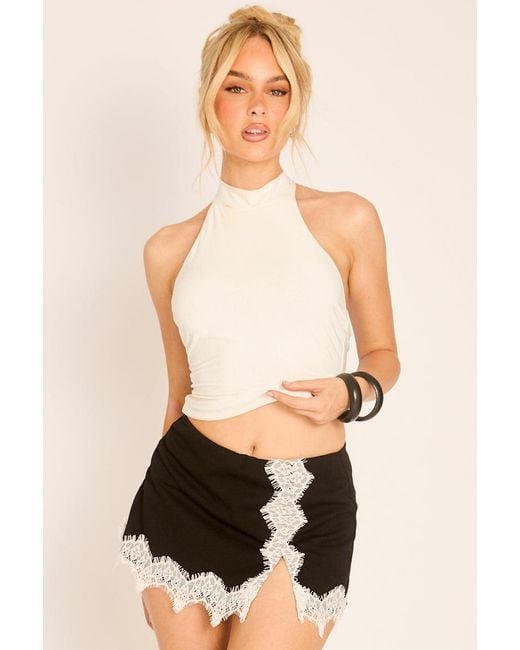 Rebellious Fashion Black Contrast Lace Trim Skort