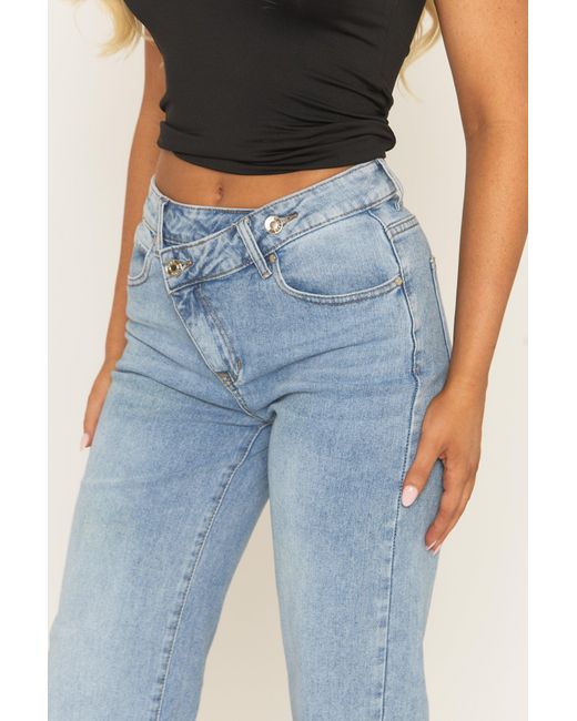 Rebellious Fashion Blue Mid Asymmetric Waist Wide Leg Denim Jeans