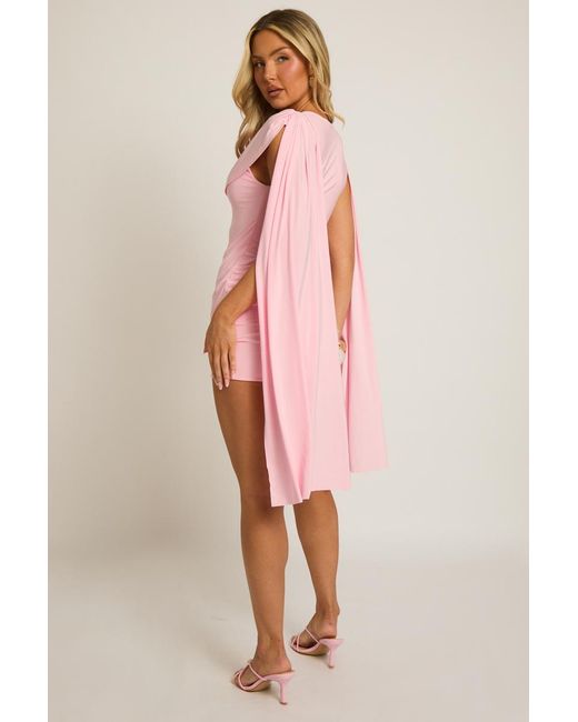 Rebellious Fashion Pink Gathered Cape Mini Dress