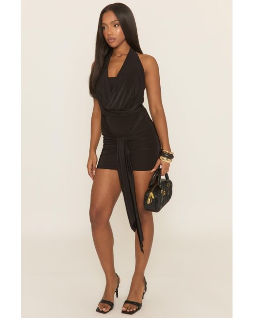 Rebellious Fashion Black Cowl Neck Drape Mini Dress