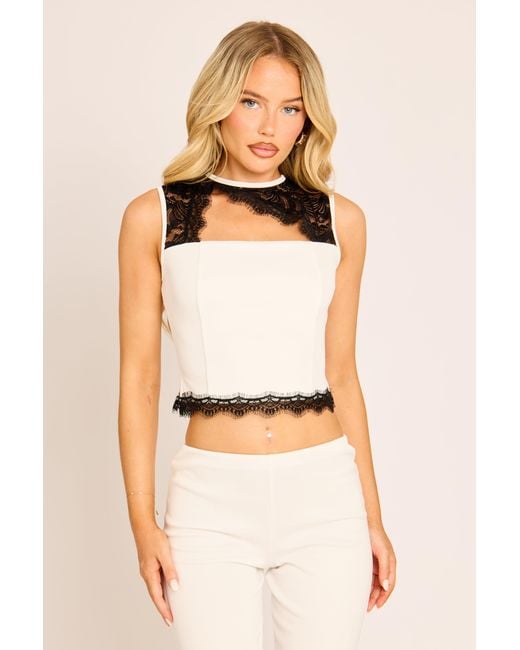 Rebellious Fashion Natural Lace Trim Cut Out Top And Capri Pants Co-Ord Set