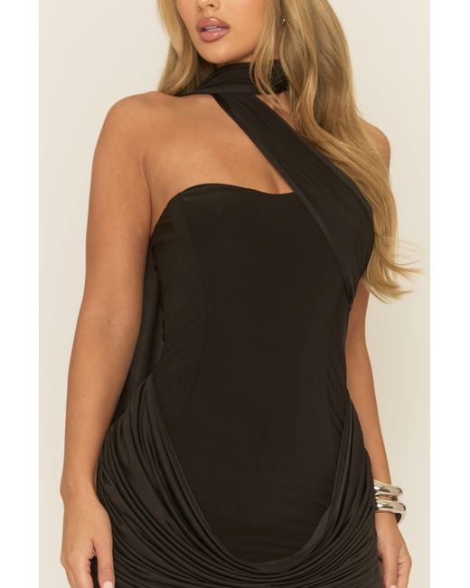 Rebellious Fashion Black Scarf Drape Mini Dress