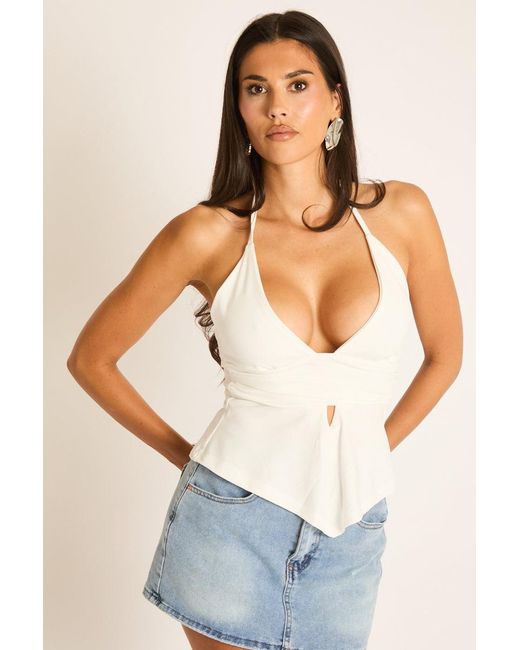 Rebellious Fashion White Plunge Halterneck Top