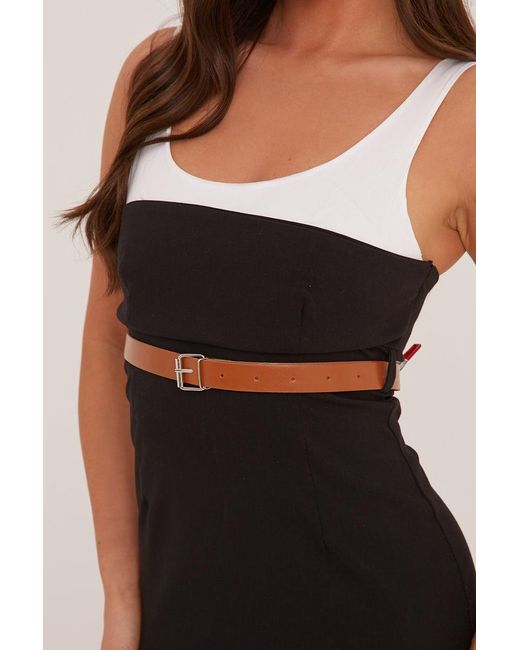 Rebellious Fashion Black Contrast Straps Belt Detail Mini Dress