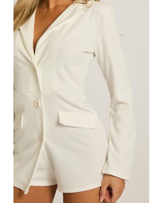 Rebellious Fashion White Tailored Blazer Playsuit