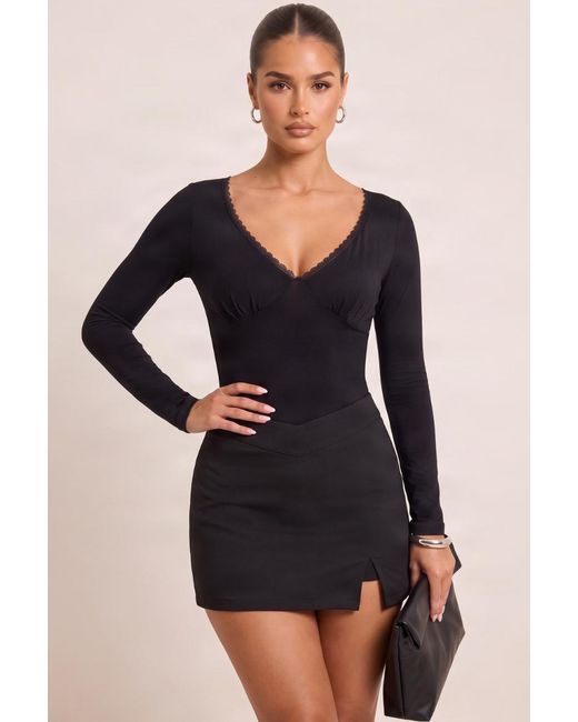 Rebellious Fashion Black V Waist Side Split Skort