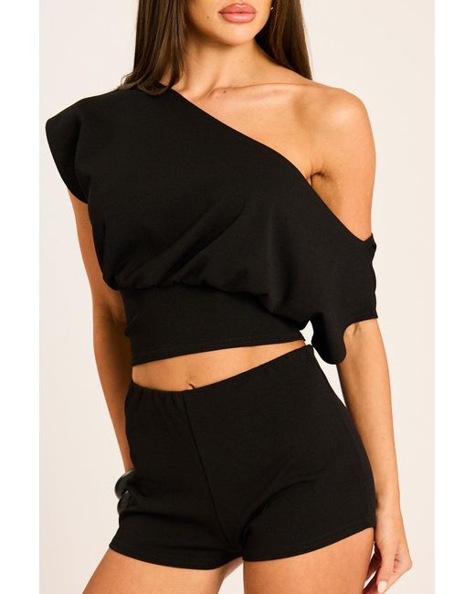 Rebellious Fashion Black Off Shoulder Top And Shorts Co-Ord Set