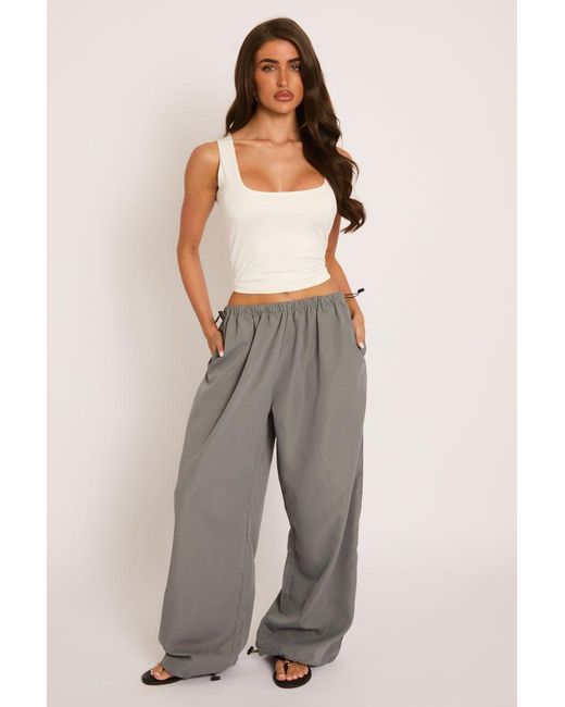 Rebellious Fashion Gray Wide Leg Parachute Trousers
