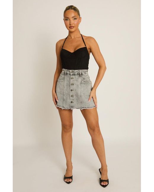 Rebellious Fashion Gray Button Front Denim Skort