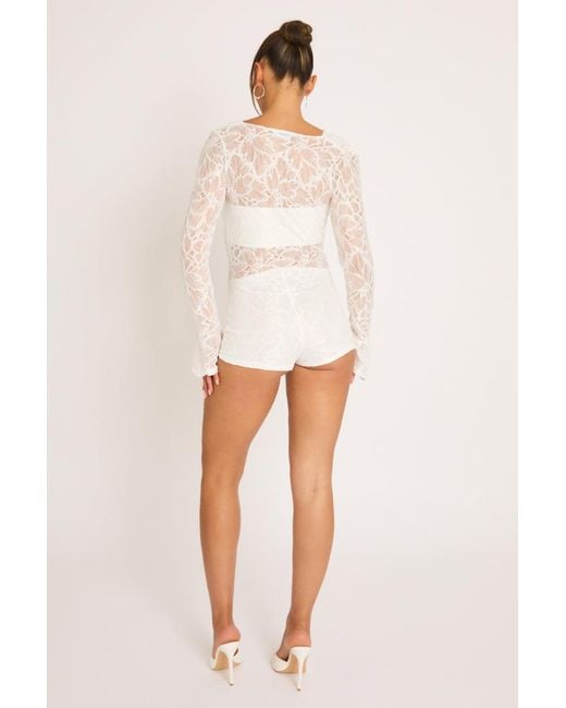 Rebellious Fashion White Cream Lace Cowl Front Micro Playsuit