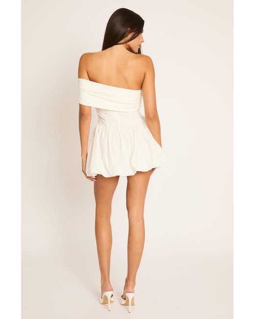 Rebellious Fashion Natural Off Shoulder Corset Puffball Mini Dress