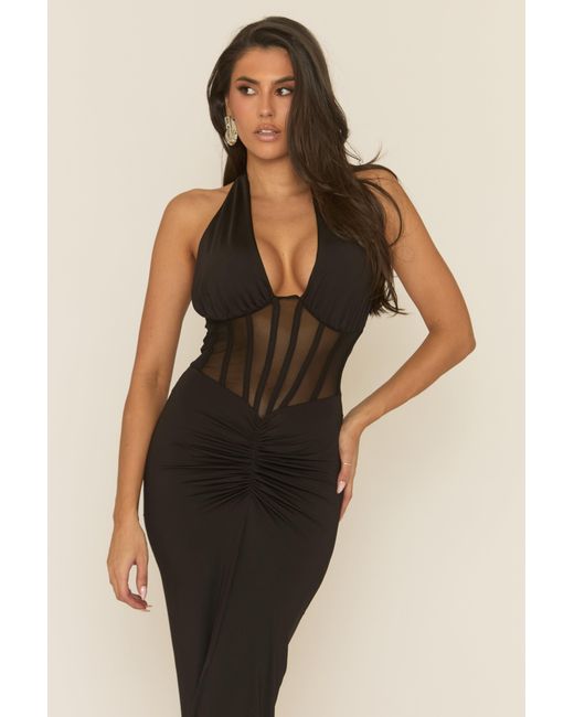Rebellious Fashion Red Mesh Corset Maxi Dress