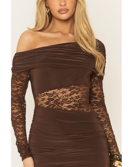 Rebellious Fashion Brown Lace Drape Front Mini Dress