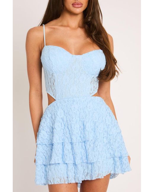 Rebellious Fashion Blue Lace Cut Out Frill Playsuit