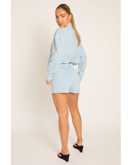 Rebellious Fashion Blue High Neck Zip Up Jacket And Shorts Co-Ord Set