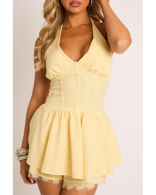 Rebellious Fashion Natural Lace Trim Frill Skort Playsuit