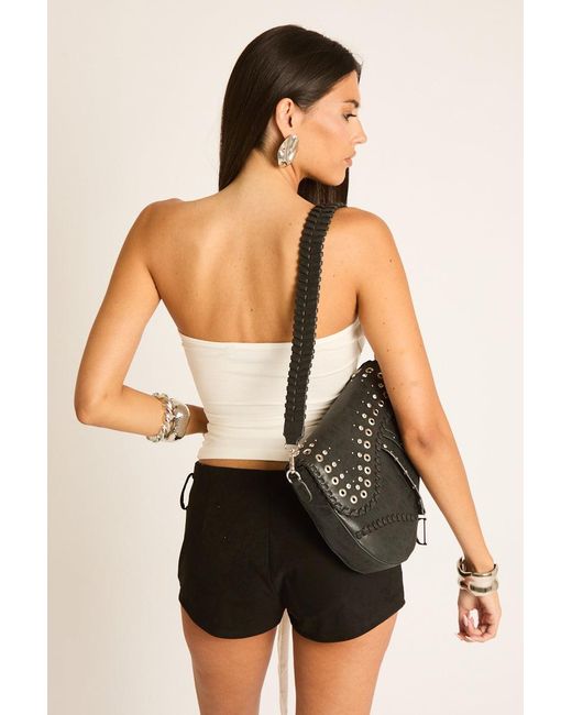 Rebellious Fashion Black Bandeau Tie Detail Top