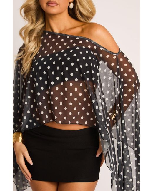 Rebellious Fashion Black Slash Neck Mesh Cape Top
