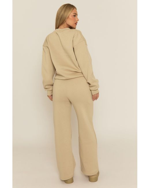 Rebellious Fashion Natural Contrast Motif Jumper And Joggers Loungewear Co-Ord Set